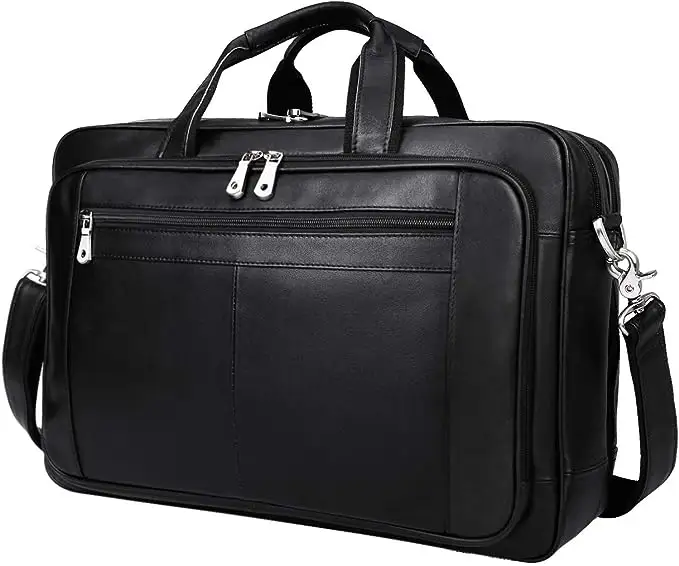 Heren Lederen Aktetas Messenger Bag Waterdichte Reis Business Duffle Bags Voor Mannen 17 Inch Laptop Tas Zwart Ykk Rits