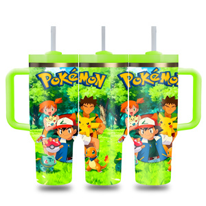 <b>Large</b> Capacity Cute Cartoon Pokemoned Pattern Insulated Tumbler 304 Stainless Steel Outdoor Travel <b>Mug</b> with Handle and Straw - Product Image 6