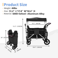 Poussette Wagon pour 2 enfants Wagon Cart avec 2 sièges hauts Canopy réglable pliable Push-Pull Rod Wagon Poussette