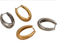 Anting Hoop Baja Tahan Karat Bentuk U Anting Huggie untuk Wanita Anting Hoop Oval Bentuk Tetesan Air
