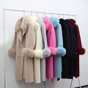 Commercio all'ingrosso rosa blu <span class=keywords><strong>verde</strong></span> bianco colore signora cappotti lunghi in <span class=keywords><strong>pelliccia</strong></span> di lana Cashmere con polsini staccabili in <span class=keywords><strong>pelliccia</strong></span> di volpe - Product Image 6