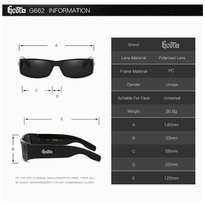 GCOTX alla moda occhiali da sole da moto da uomo di marca rettangolare occhiali da sole polarizzati Hip Hop moda West Coast stile occhiali da sole G662 - Product Image 6