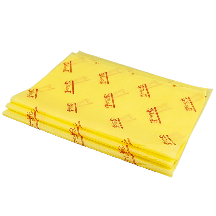 Yellow Packaging Paper with High-Density Red Print Design Bulk Wholesale for Food Grade Gift Wrapping and Retail Branding