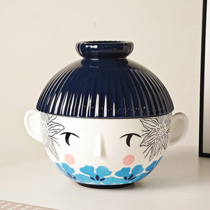 Bol en céramique créatif en forme de poupée de dessin animé avec couvercle, double anse, pour nouilles instantanées, petit-déjeuner, soupe, usage domestique - Product Image 4