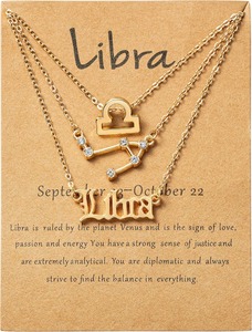 3 Pcs/Set Fashion Zodiac Sign Pendant Necklace Women's Gold Plated 12 Zodiac Symbol Starry Sky <span class=keywords><strong>English</strong></span> Letter Horoscope Necklace - Product Image 2