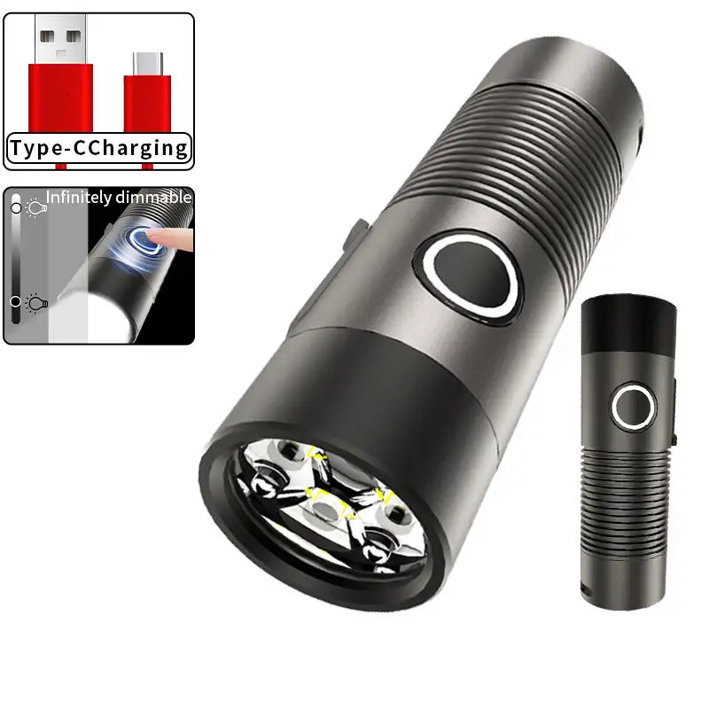 Linternas Tácticas Pequeñas con 3 Pantallas de Luz Suave LED Rojo Amarillo Blanco Antorcha USB C Emergencia Camping EDC Linterna