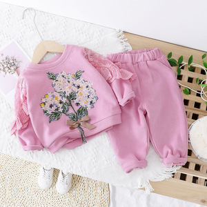 Vêtements pour filles printemps-automne 2022, ensemble de vêtements pour filles de 1 à 5 ans, dentelle brodée, deux pièces - Product Image 2