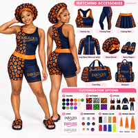 Ensemble d'entraînement uniforme de majorette personnalisé bleu marine et orange à motif léopard, comprenant un débardeur dos nageur et un short moulant, pour HBCU Battle Squad