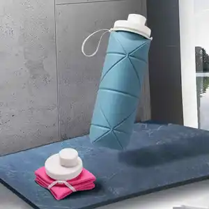 Botol air silikon, tempat penyimpanan dapat dilipat portabel luar ruangan, botol air silikon untuk perjalanan kebugaran