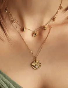 Gemnel Luxury 925 Silver Gold Plated Daisy Flower Spinning Rotating Sunflower Pendant Necklace