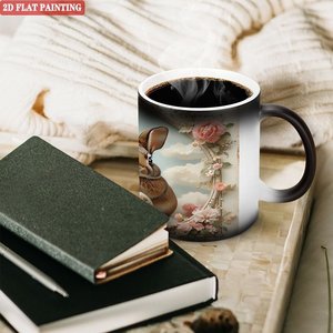 Frosted Black <b>Ceramic</b> Mug 11oz Heat Activated <b>Cup</b> With Rabbit Art Design - Product Image 3