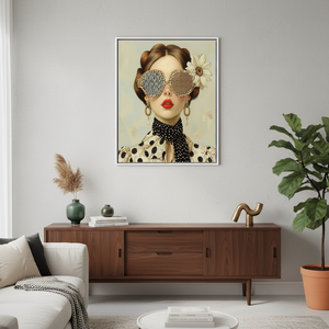 Chic Leopard Sunglasses Red Lips Woman Printed Canvas Artwork,WHITE <b>FRAMED</b> CANVAS - Product Image 3