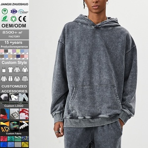 Felpa Autunnale in Cotone Lavato Effetto Invecchiato, Set Casual <span class=keywords><strong>da</strong></span> Uomo, Felpa con Cappuccio Unisex in Tinta Unita Effetto Acid Wash - Product Image 1