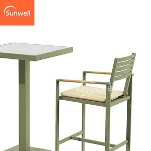 Set di Mobili da Bar <span class=keywords><strong>per</strong></span> Esterni Moderni, Tavolo con Struttura in Alluminio e <span class=keywords><strong>Legno</strong></span>, Sgabelli Alti da <span class=keywords><strong>Giardino</strong></span> <span class=keywords><strong>per</strong></span> Bar e Ristoranti - Product Image 2
