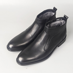 Bottes Chelsea pour hommes en cuir véritable, bottines à bout rond, à enfiler, doublure en fourrure isolante, noires, taille 43 - Product Image 1