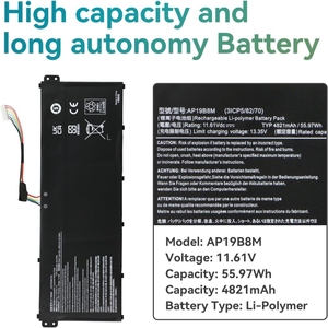 แบตเตอรี่แล็ปท็อป AP19B8M ใหม่11.61V 55.97Wh 4821mAh สำหรับ ACER Swift 3 <span class=keywords><strong>SF314</strong></span> TravelMate P4 TMP414ชุด TMP414-<span class=keywords><strong>51</strong></span>โน้ตบุ๊ค6CELL - Product Image 3