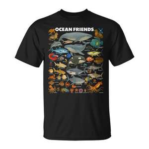 Camiseta Ocean Friends para adultos, unisex, diseño gráfico, vida oceánica, estampado de criaturas marinas - Product Image 1