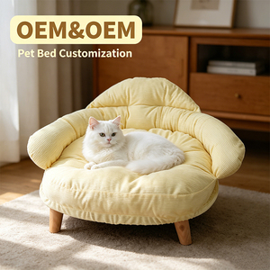 Service OEM ODM, logo personnalisé, pieds en bois robustes, lit pour animaux de compagnie en velours côtelé vert clair lavable - Product Image 2