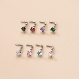 Anillos de Nariz Hipoalergénicos Chapados en Oro de 14K, Piercing de Labio Labret con Zirconia Cúbica en Forma de L, Acero Inoxidable Quirúrgico de Calibre 20 - Product Image 4