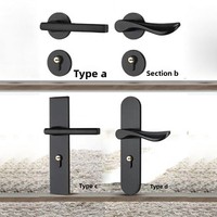 Poignée de porte en alliage de zinc, design moderne et minimaliste, noire, pour porte intérieure en bois, silencieuse, ambidextre, vente en gros du fabricant