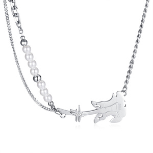 Collana pendente per chitarra in acciaio inossidabile mezza catena mezza perla da <span class=keywords><strong>donna</strong></span> alla moda per festa dal negozio di <span class=keywords><strong>gioielli</strong></span> <span class=keywords><strong>Online</strong></span> - Product Image 1