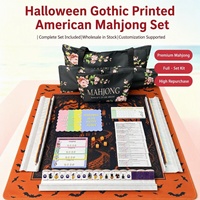 Jeu de Mahjong Américain Magique et Sinistre pour Halloween, 3 couches, tuiles en acrylique violettes, avec tapis de Mahjong, supports, sacs et accessoires complets