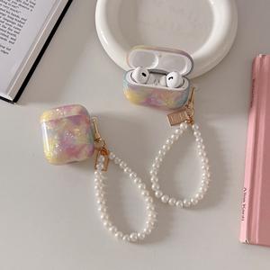 Pour <span class=keywords><strong>Airpods</strong></span> 3 2 1 Pro Pro2 casque étui arc-en-ciel dégradé marbre coque étuis souples sans fil écouteur boîte couverture avec bracelet de perles - Product Image 4