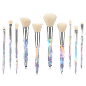 Ensemble de pinceaux de maquillage (10 pièces) avec poils en nylon, manche transparent en cristal nacré chatoyant - Product Image 1