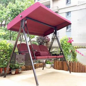 Balançoire d'extérieur 3 places <span class=keywords><strong>avec</strong></span> structure en acier, balançoire de loisirs <span class=keywords><strong>avec</strong></span> <span class=keywords><strong>hamac</strong></span> convertible et <span class=keywords><strong>toit</strong></span> pour villa, jardin, patio, cour de campagne - Product Image 4