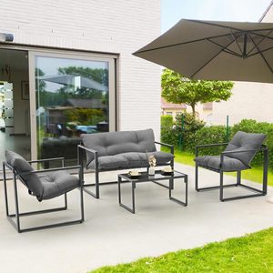 Modernes Komfortables Lounge-Set im <span class=keywords><strong>KD</strong></span>-Stil Stahl-Terrassenmöbel 4-teiliges Metall-Gartenmöbel-Set für Draußen - Product Image 5
