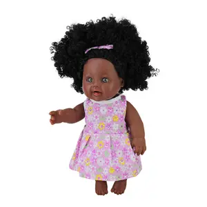 Birthday Festival Kids Gift Supplier Vinyl 12 inch African Black Doll with beautiful colored Doll Dress