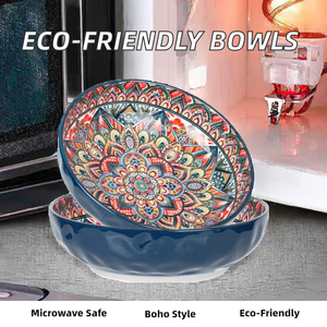 Ensemble de bols en porcelaine émaillée de style bohème marocain, écologiques, sans BPA, résistants à la chaleur, compatibles micro-ondes, compatibles lave-vaisselle, ensemble cadeau - Product Image 2