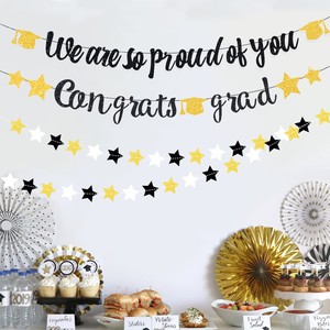 Set de Pancartas Brillantes de Felicitación de Graduación - Decoraciones para Fiesta de Graduación con Birrete y Estrellas - Product Image 2