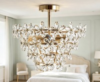 Lustre moderne de luxe SkyCam en cristal, motif floral, avec cadre en fer doré, semi-encastré, pour la décoration intérieure d'appartements, cafés et maisons