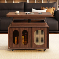 Table basse portable en bois massif, pliable, réglable en hauteur, chariot roulant pour petit appartement, salon, usage domestique