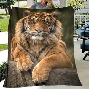 Orange Tiger Realistic Black Stripes Flannel <b>Blanket</b> Throw <b>Blanket</b> Nap <b>Blanket</b> Fade Resistant Lightweight Custom Print OEM ODM - Product Image 2