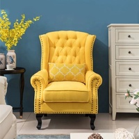 Fauteuil simple classique américain Kenya en cuir véritable jaune pour salle à manger