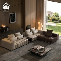 Canapé modulaire en L moderne, capitonné, en cuir véritable, personnalisation complète de l'ameublement pour projets de villas et d'hôtels