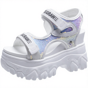 Nouveaux modèles de sandales compensées à talons hauts pour femmes, motif léopard, EVA, hauteur accrue de 9 cm, mode estivale, marque OEM, usine de Guangzhou - Product Image 3