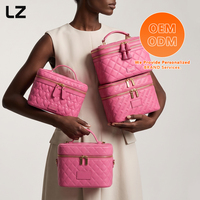 Trousse de Maquillage Rose en Cuir PU Personnalisable avec Logo LZ, Grande Boîte à Bijoux de Voyage pour Femmes, Organisateur Cosmétique