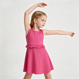 Ropa Deportiva para Niñas al por Mayor, Lista para Enviar, Vestido Deportivo Elástico sin Mangas Rosa Intenso para Niñas Pequeñas de Verano - Product Image 5