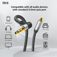 90 °   Kabel Ekstensi Audio DC3.5 M-F Bentuk L 3P Berlapis Emas dengan Jalinan Nilon dan Cangkang Aluminium untuk Kabel AUX Headset Ponsel Gaming