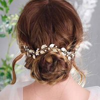 Exclusif pour l'exportation : Bandeau de cheveux flexible fait main en fil d'or et perles, accessoire de coiffure pour mariée et mariage