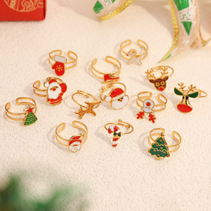 Christmas Theme Stainless Steel Ring Adjustable Opening Snowflake Reindeer Santa Claus Design Women's Jewelry Gift - Product Image 3