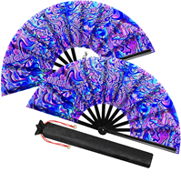 Éventail Pliant Géant Lumineux UV en Tissu Oxford et Plastique Rigide pour Soirées, Bars et Festivals