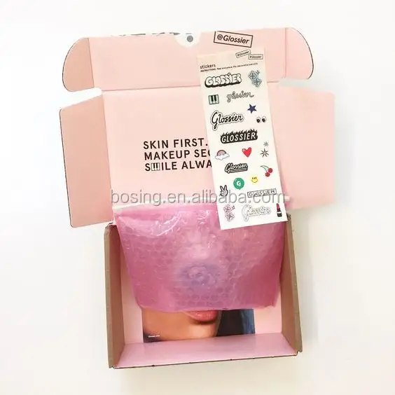 Ücretsiz örnek toptan moda pembe hediye Logo özel tasarım ambalaj Mailer oluklu kağıt katlanabilir nakliye kutusu