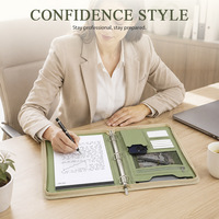 Porte-documents en cuir A4 avec fermeture éclair, logo personnalisé en relief, reliure à 3 anneaux, organiseur de documents multi-poches, bloc-notes professionnel