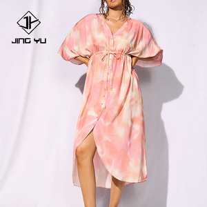 Quantité minimale de commande pour une robe boutonnée fluide à imprimé plage élégant, 100% viscose personnalisée - Product Image 1