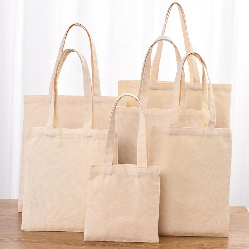 ธรรมดาว่างเปล่าอินทรีย์นำมาใช้ใหม่ผ้าฝ้ายสีขาวผ้าใบ Tote ช้อปปิ้งที่กำหนดเองถุงผ้าใบที่มีที่กำหนดเอง