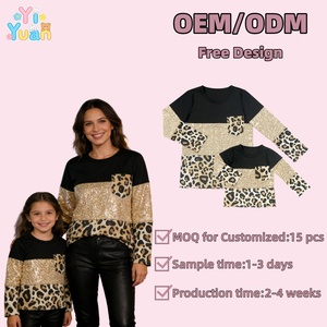 Conjuntos Familiares a Juego con Estampado de Leopardo <span class=keywords><strong>y</strong></span> Lentejuelas, Estilo Mommy and Me, Sudadera <span class=keywords><strong>y</strong></span> <span class=keywords><strong>Camiseta</strong></span> de Manga Larga con Cuello Redondo, Casual, para Mamá e Hija - Product Image 1